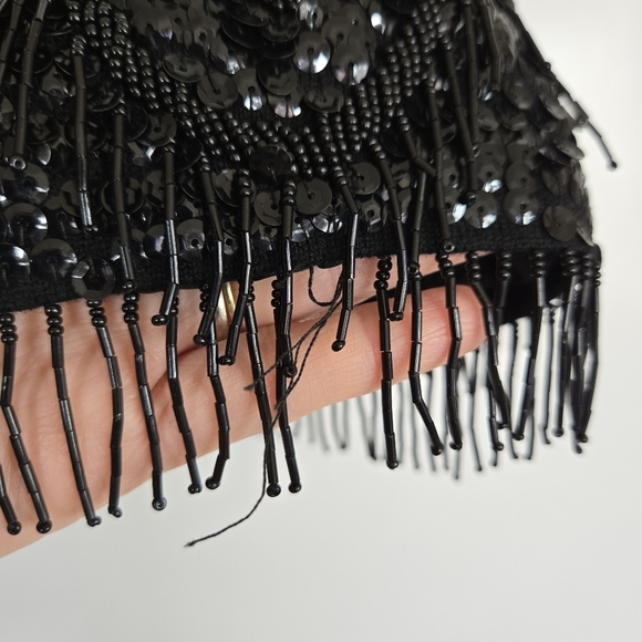 VTG 60s Heavy Beaded & Sequin Scoop Neck Glam Rock Women's Small Lambs Wool Silk - Picture 9 of 17